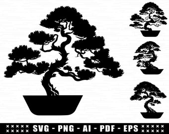 Bonsai Tree Silhouettes SVG Bundle, 7 Bonsai SVG Artworks for Cricut, Easy Cut Bonsai Tree,  Plants Sublimation Print PNG file mega bundle