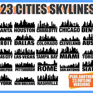 Cities Skylines  SVG Bundle With Extra 23 Skylines Outlines | Bundle Of 23 Skylines For Different Cities Svg + Png + AI Files