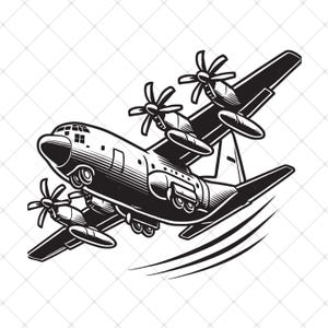 C-130 vliegtuigsilhouet SVG |  Groot vliegtuig silhouet Easy Cut-bestand | Afdrukbare vector silhouet groot vliegtuig