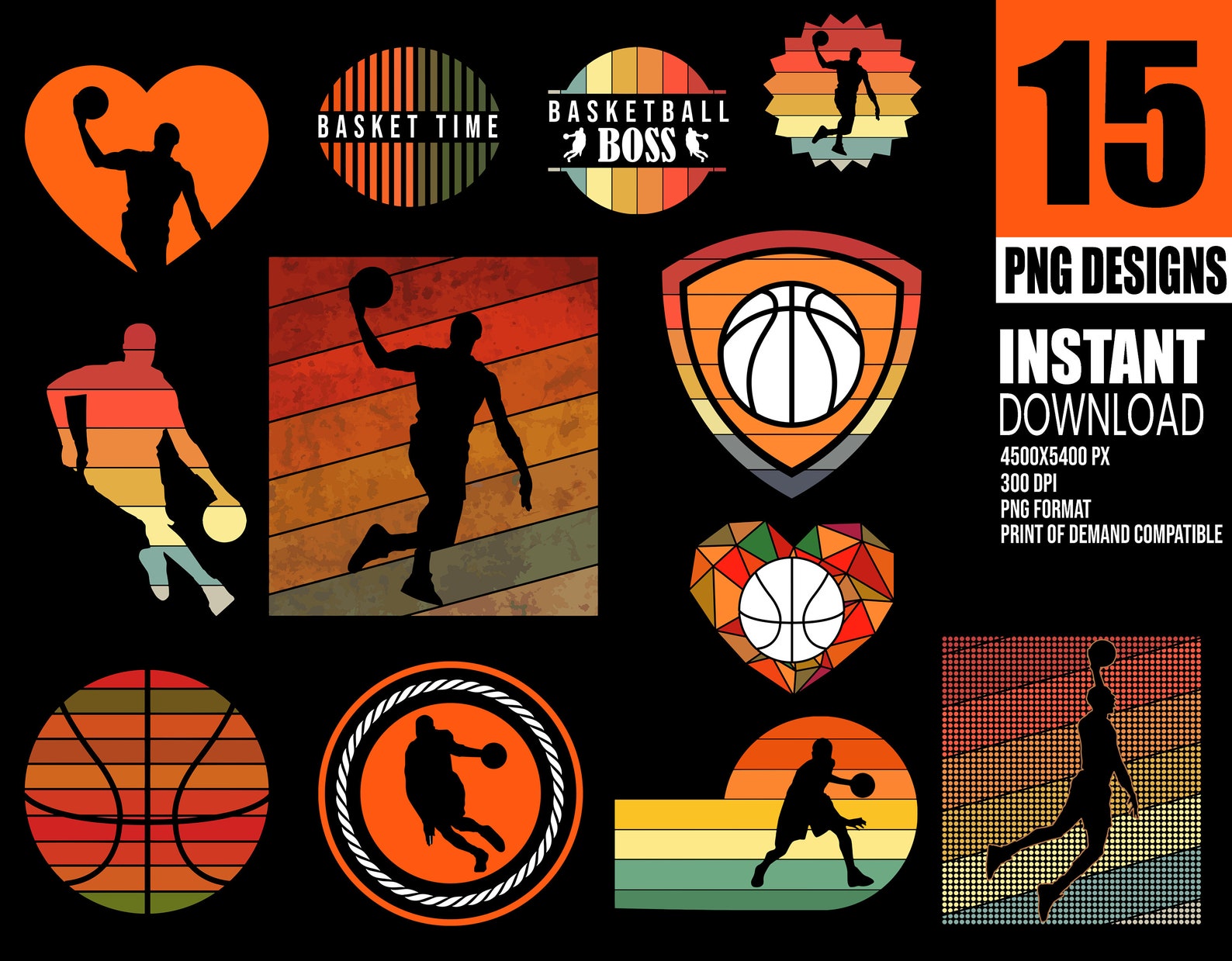 Vintage Basketball Retro Designs Bundle 15 Retro Basketball Etsy