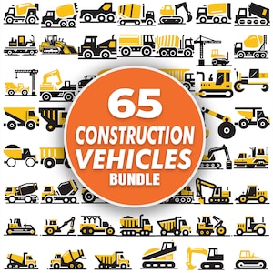Paquete SVG de vehículos de construcción / Archivos digitales de equipos de construcción de colores / Paquete de construcción para trabajadores de la construcción