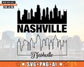 Nashville Skyline SVG mit zusätzlichem Umriss Design | Nashville Tennessee Skyline Silhouette Svg + Png + AI Dateien
