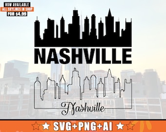Nashville Skyline SVG met extra | Nashville Tennessee Skyline Silhouette Svg + Png + AI-bestanden