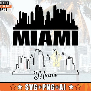 Miami Skyline SVG With Extra Outline Design | South Florida Skyline Silhouette Svg + Png + AI Files