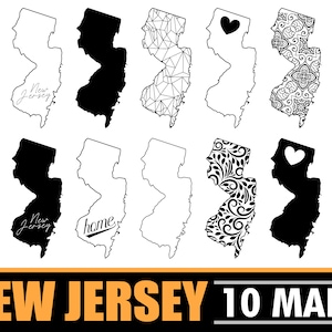 Kaart van de staat New Jersey SVG | Kaartbundel Easy Cut Digitaal Bestand | New Jersey Mandala-kaart | New Jersey Home PNG-silhouet | State Map SVG-bundel