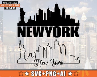 New York Skyline SVG With Extra Outline Design | New York Skyline Silhouette Svg + Png + AI Files