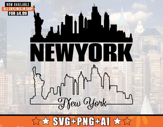 New York Skyline SVG With Extra Outline Design | New York Skyline Silhouette Svg + Png + AI Files