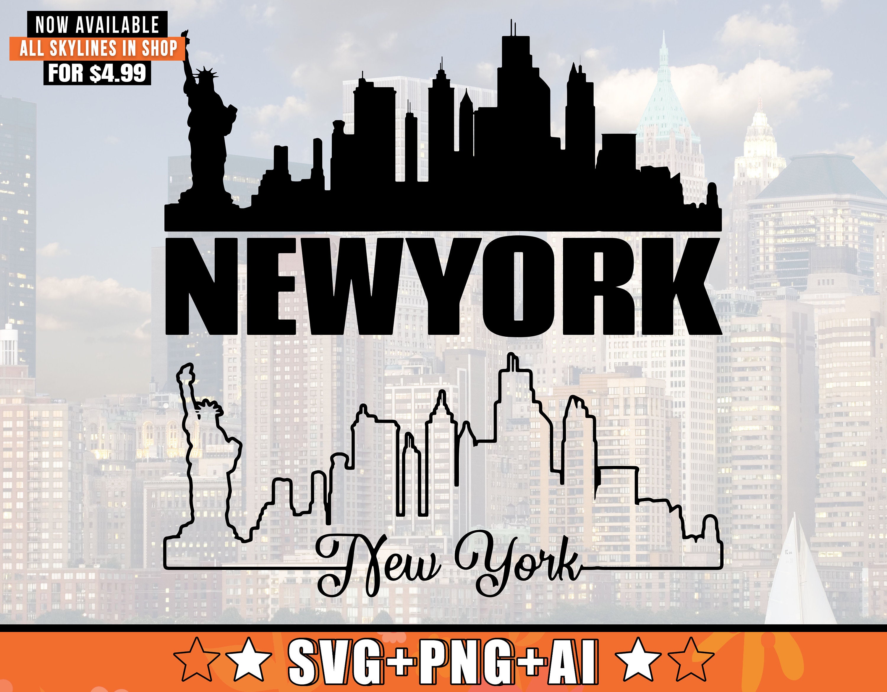 New York Skyline SVG With Extra Outline Design | New York