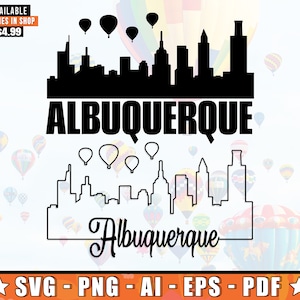 Albuquerque Skyline SVG With Extra Outline Design | Albuquerque New Mexico Skyline Silhouette Svg + Png + AI + Pdf + Eps Files