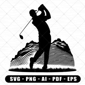 vintage Golf Silhouette | Joueur de golf Clipart PNG Fond transparent | Fichier numérique de golf rétro pour Cricut Silhouette | Journée de golf SVG