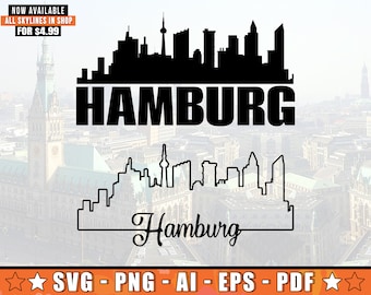 Hamburg Skyline SVG With Extra Outline Design | Hamburg Germany Horizont Silhouette Svg + Png + AI + Pdf + Eps Files