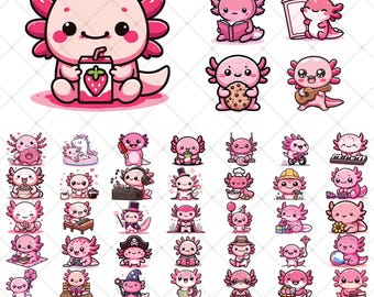 Cute Axolotls SVG Bundle , 75 Axolotl SVG For Cricut , Lovely Axolotls Stickers , Colored Axolotl ClipArt, Printable Axolotl Files