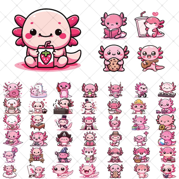 Cute Axolotls SVG Bundle , 75 Axolotl SVG For Cricut , Lovely Axolotls Stickers , Colored Axolotl ClipArt, Printable Axolotl Files