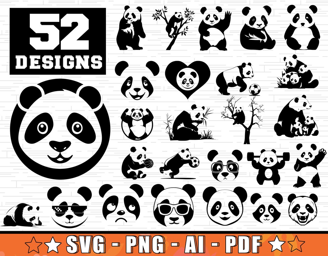 Panda SVG Bundle 52 Designs | Funny Cute Panda Animal Digital Files for ...