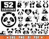Panda SVG Bundle 52 Designs | Lustige süße Panda Tier digitale Dateien für Cricut und Schneidedrucke | Panda Silhouette Bundle PNG Designs