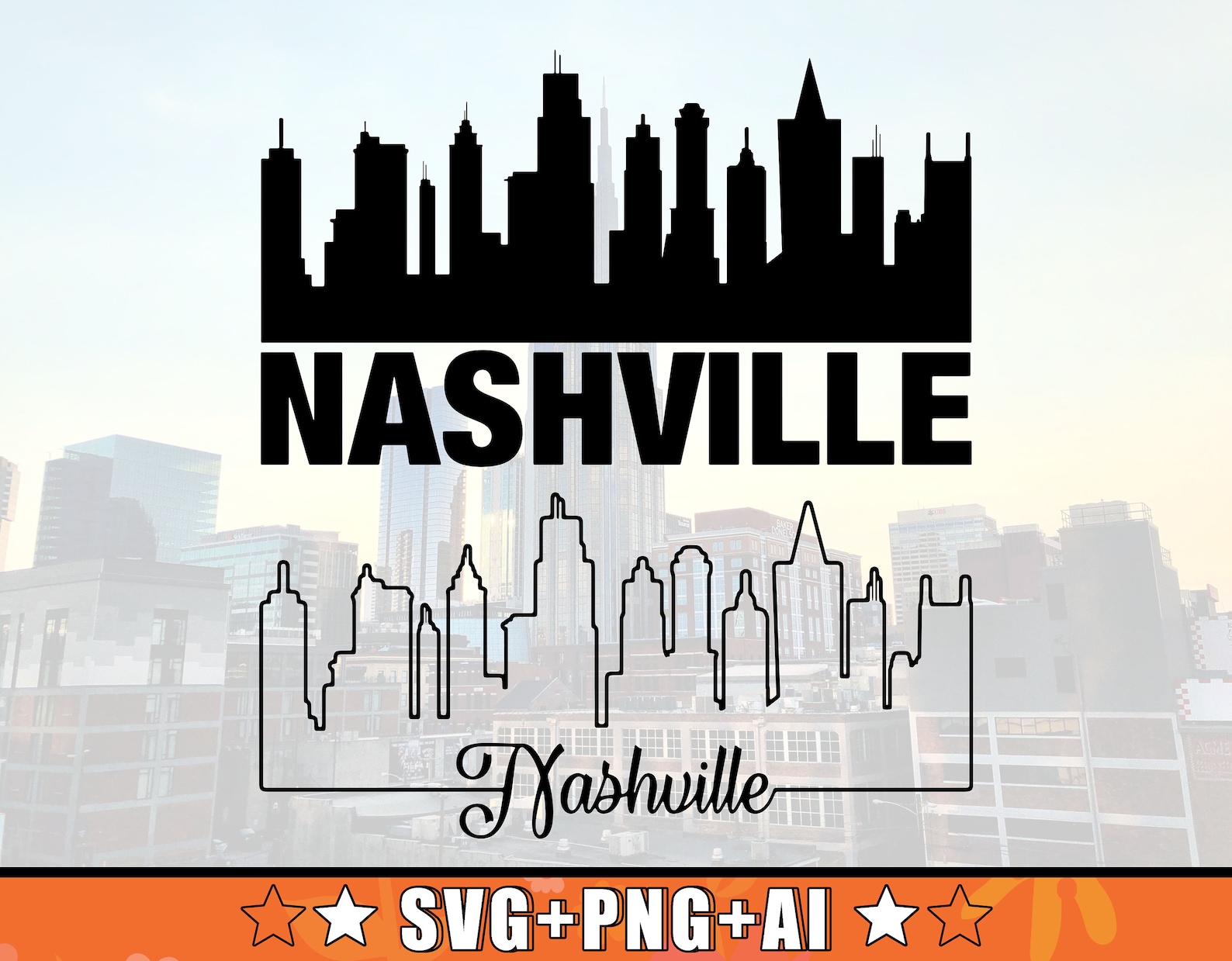Nashville Skyline SVG With Extra Outline Design Nashville | Etsy