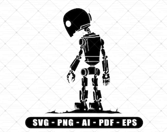 Robot SVG Silhouette | Robotic Machine PNG Transparent Background | Mechanical Robot Digital File For Cricut Clipart | Futuristic Robot SVG