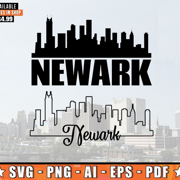 Newark Skyline SVG With Extra Outline Design | Northeastern New Jersey Skyline Silhouette SVG + Png + Ai + Eps + PDF Files