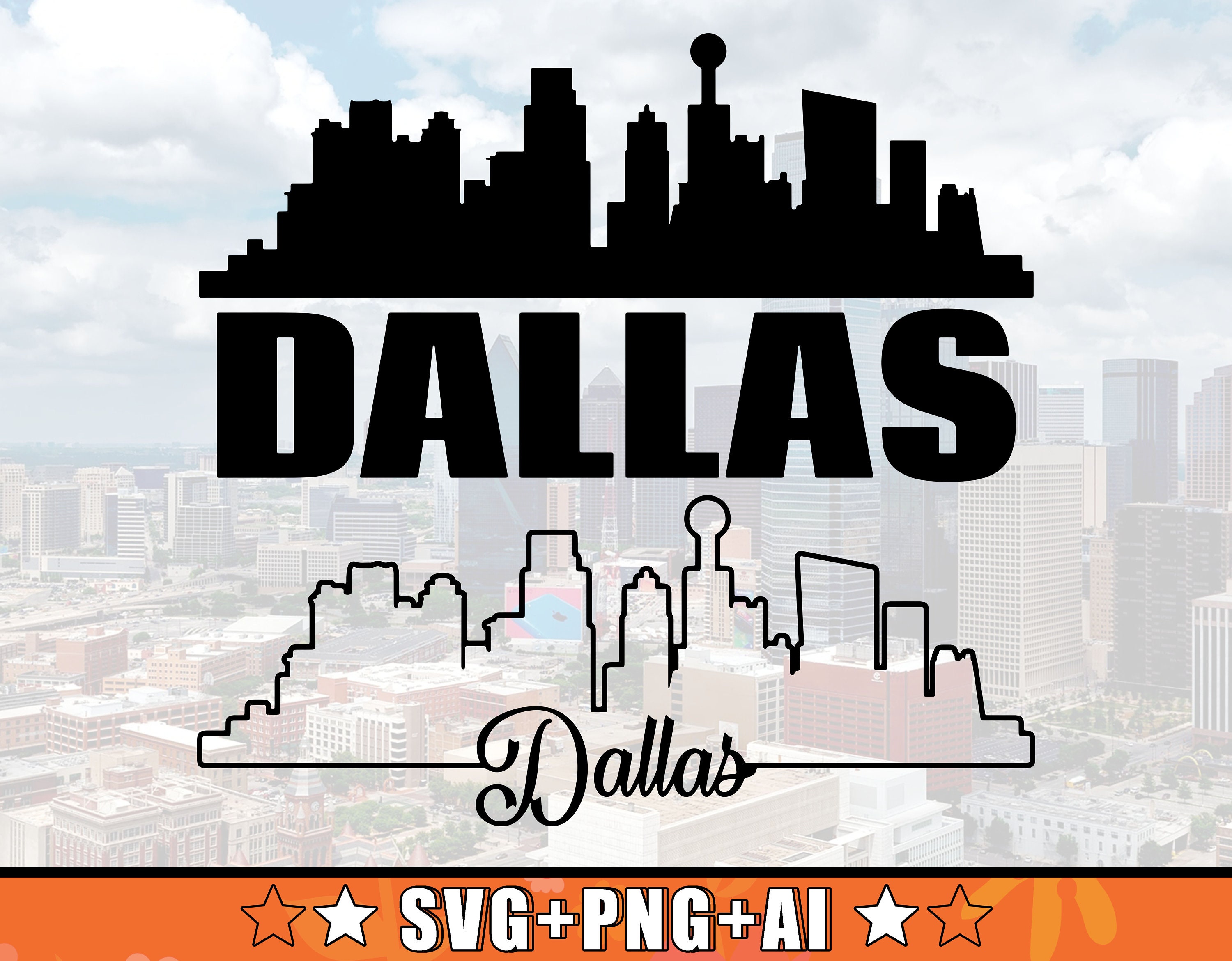Dallas Skyline SVG With Extra Outline Design Dallas Texas | Etsy