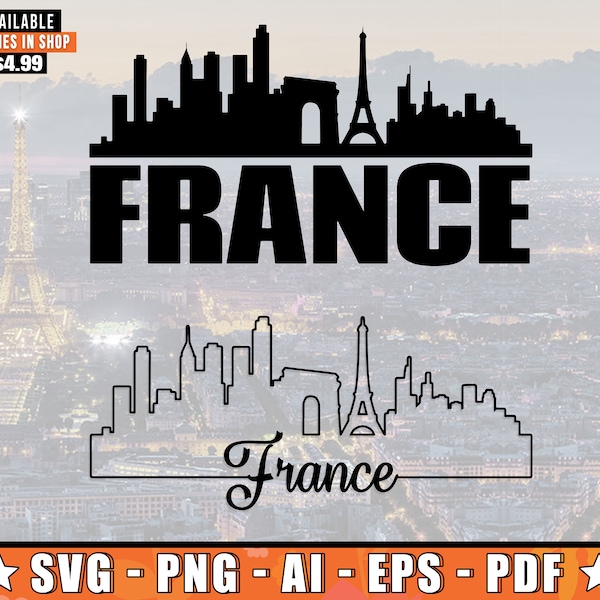 France Skyline SVG With Extra Outline Design | France Ligne D'horizon Silhouette Svg + Png + AI + Pdf + Eps Files