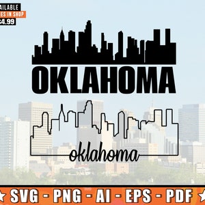 Oklahoma Skyline SVG With Extra Outline Design | Oklahoma Skyline Silhouette SVG + Png + Ai + Eps + PDF Files