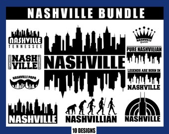 Nashville Skyline SVG-bundel | 10 Nashville Tennessee Ontwerpen Inclusief Nashville Skyline Silhouette Svg + Png Files Open Commerciële Licentie