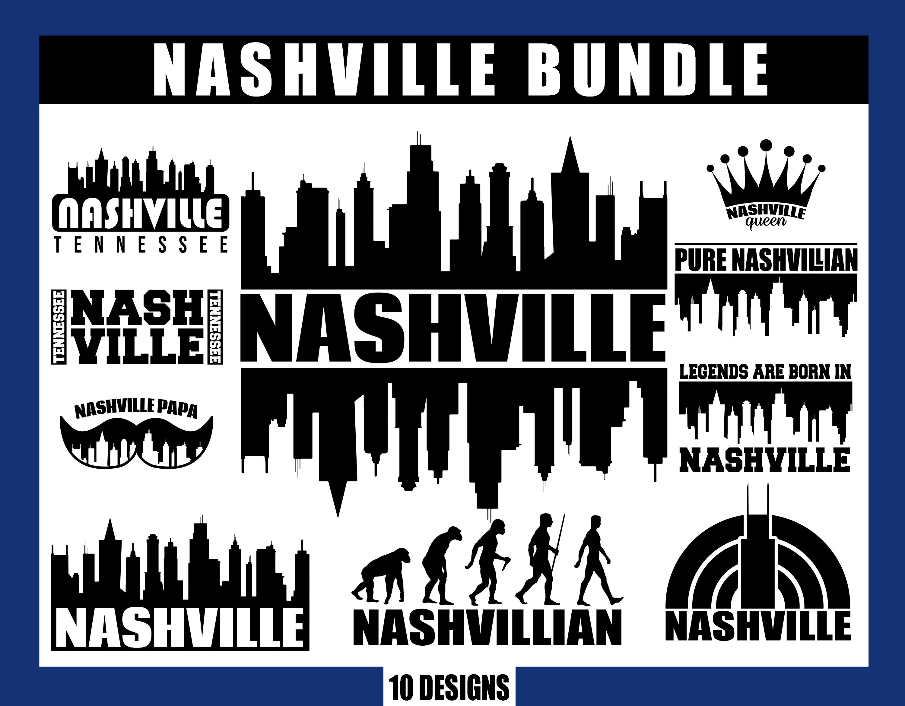 Nashville Skyline SVG Bundle 10 Nashville Tennessee Designs | Etsy