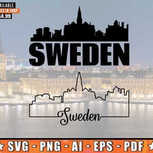Schweden Skyline SVG mit extra Umriss Design | Schweden Skyline Silhouette Svg + Png + AI + Pdf + Eps Dateien