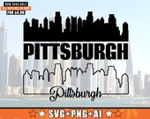Pittsburgh Skyline SVG mit zusätzlichem Umriss Design | Pittsburgh Pennsylvania Skyline Silhouette Svg + Png + AI Dateien