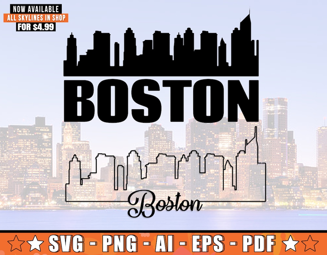 Boston Skyline SVG With Extra Outline Design | Boston Massachusetts ...