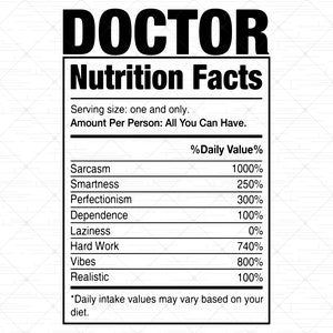 Médecin Valeur nutritive SVG | Sarcastic Doctors Nutrition Facts SVG | Valeurs nutritives des travailleurs médicaux Fichier numérique Cricut | Drôle de docteur SVG