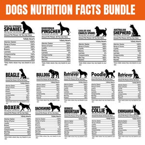 Valeur nutritive des chiens SVG | 14 valeurs nutritives amusantes pour les chiens | Fichiers numériques faciles à découper | Impressions de chien Cricut | Lot SVG chien drôle