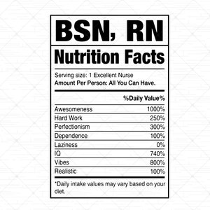 BSN RN Nutrition Facts SVG | Bachelor Of Science Nursing Nutrition Facts Svg | Medical Workers Nutrition Facts Cricut Digital File