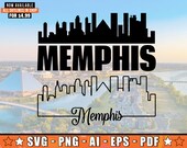 Memphis Skyline SVG mit zusätzlichem Umriss Design | Memphis Tennessee Skyline Silhouette SVG + Png + Ai + Eps + PDF Dateien