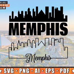 Memphis Skyline SVG met extra | Memphis Tennessee Skyline Silhouette SVG + Png + Ai + Eps + PDF-bestanden