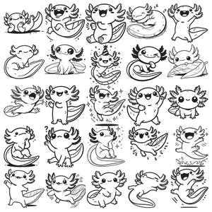 Axolotl Outlines SVG Bundle , 25 Artistic Axolotl SVG Bundle , Lovely Axolotls , Printable Family Axolotl | Cricut Compatible