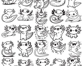 Axolotl Outlines SVG Bundle , 25 Artistic Axolotl SVG Bundle , Lovely Axolotls , Printable Family Axolotl | Cricut Compatible