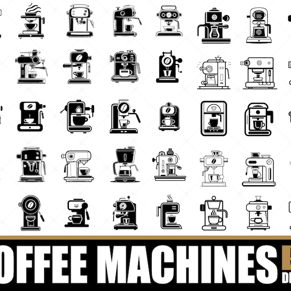 Coffee Machines SVG Bundle | 52 Coffee Machines Designs | Barista SVG Bundle | Coffee Corner Cricut Files | Caffeine Lovers Printable SVG