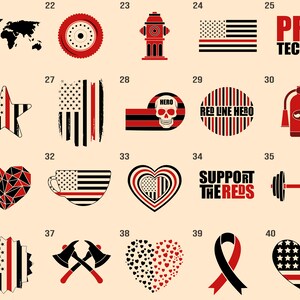 Red Line Design Fire Firefighters Red Line Bundle With 40 PNG Designs and Distressed Red ...
