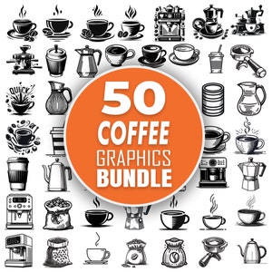 Paquete SVG de gráficos de café / 50 diseños de café / Paquete Barista SVG / Archivos Cricut de esquina de café / Amantes de la cafeína imprimibles / Espresso PNG