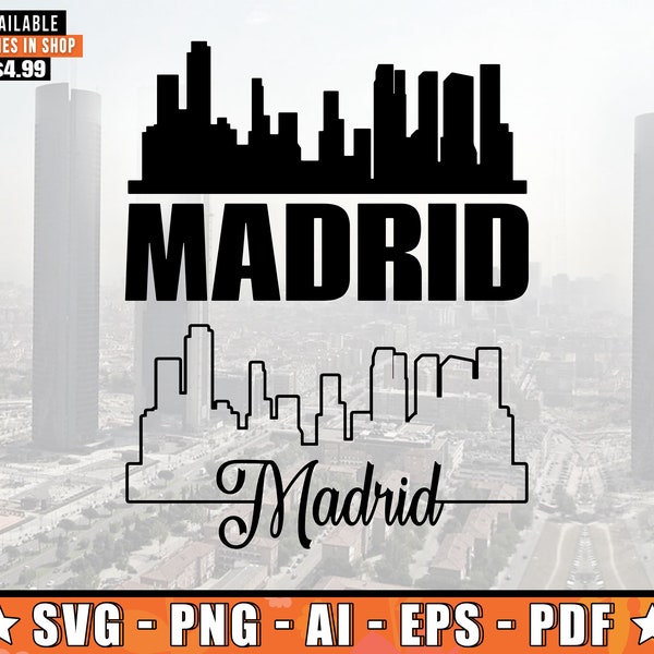 Madrid Skyline SVG With Extra Outline Design | Madrid Spain Horizonte Silhouette Svg + Png + AI + Pdf + Eps Files
