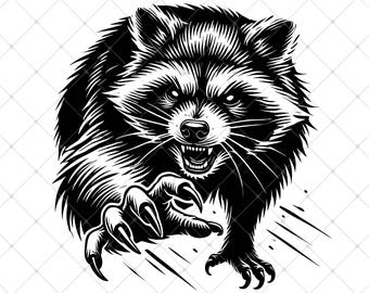 Raccoon SVG Clipart, Angry Raccoon Silhouette, Wild Animal Svg, Funny Raccoon SVG, Gym Raccoon Vector, Cricut Compatible Svg