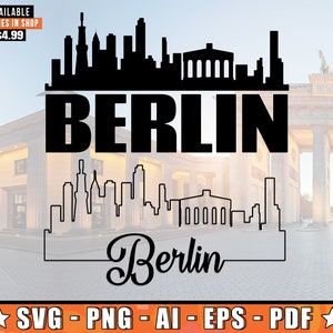 Berlin Skyline SVG With Extra Outline Design | Berlin German Horizont Silhouette Svg + Png + AI + Pdf + Eps Files