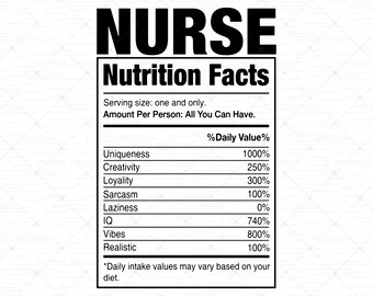 Información nutricional de las enfermeras SVG / Datos nutricionales de enfermería sarcástica SVG / Datos nutricionales de los trabajadores médicos Archivo digital de Cricut / Enfermeras divertidas SVG