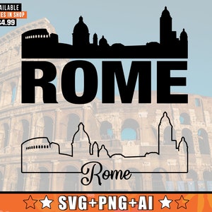 Rome Skyline SVG met extra | Roemeense Skyline Silhouette Svg + Png + AI-bestanden
