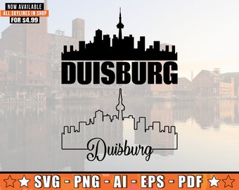 Duisburg Skyline SVG With Extra Outline Design | Duisburg Germany Horizont Silhouette Svg + Png + AI + Pdf + Eps Files