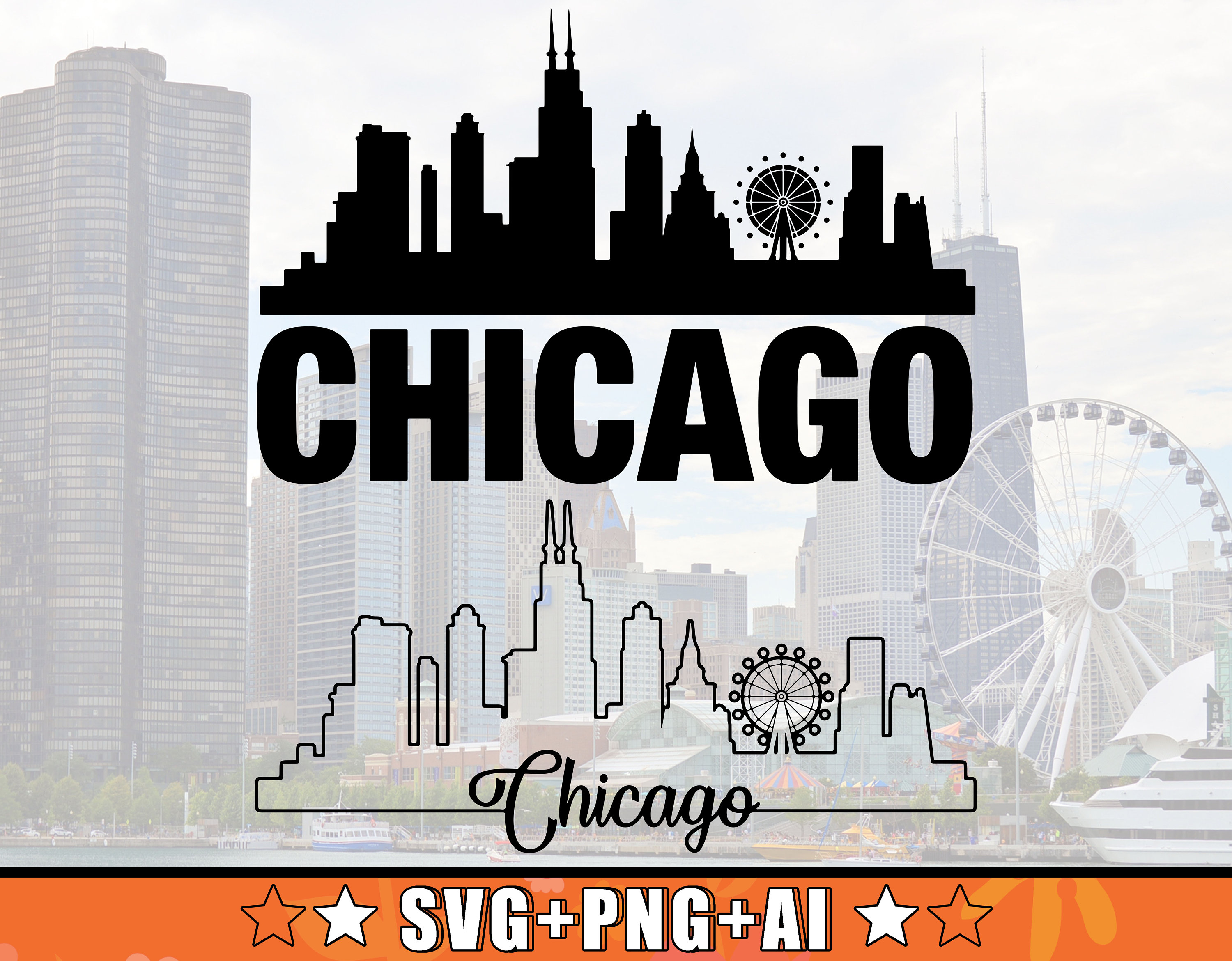 Chicago Skyline SVG With Extra Outline Design Chicago Etsy