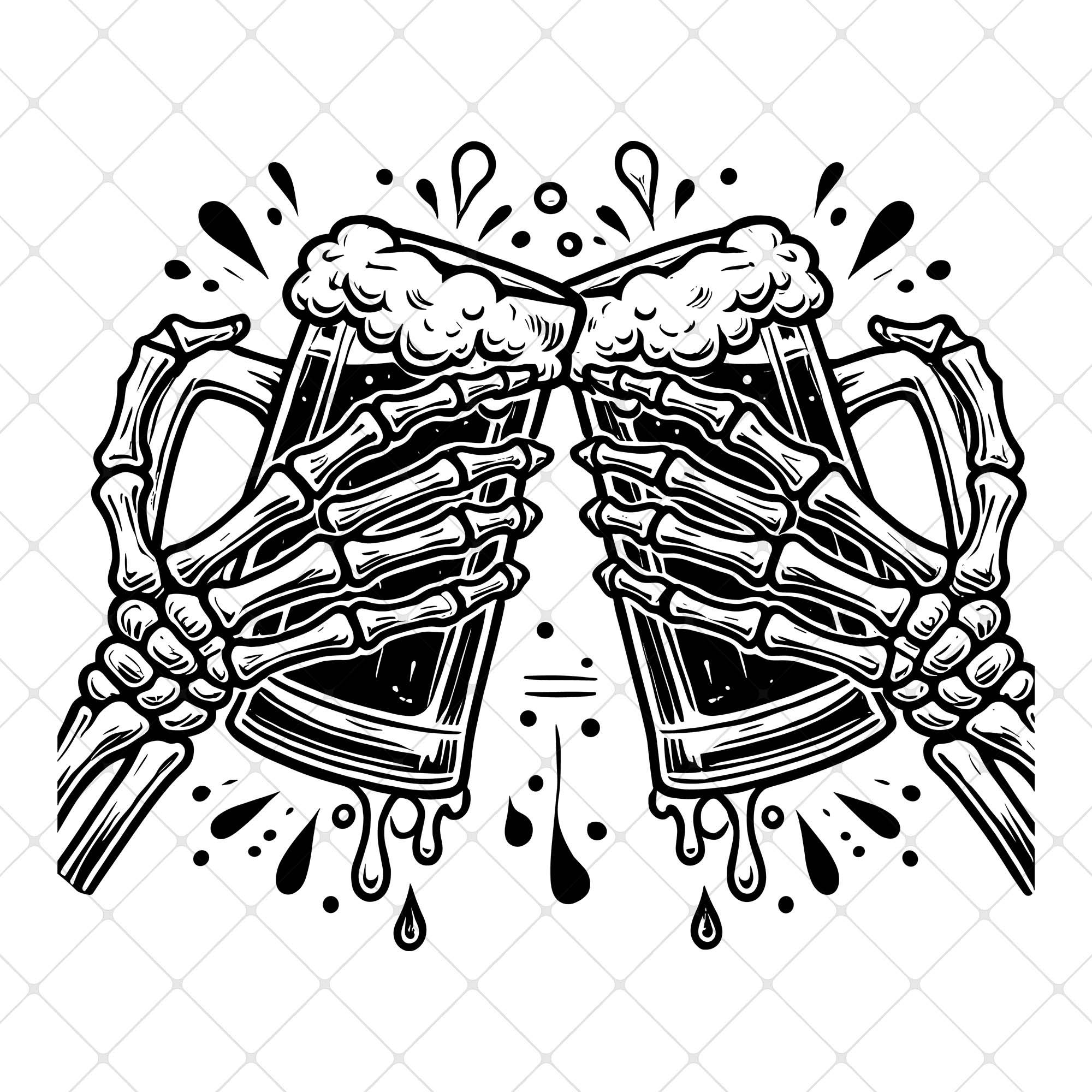 Skeleton Cheers SVG | Beer Cheers Svg | Weekend Beer Svg | Cheers Cups Clipart | Cricut Compatible | Funny Skeleton Svg