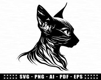Sphynx Cat Silhouette SVG , Ancient Sphynx Cat SVG For Cricut, Egyptian Cat SVG, Cameo Silhouette, Sphynx Kitten, Hairless Cat png easy cut