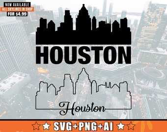 Houston Skyline SVG With Extra Outline Design | Houston Texas Skyline Silhouette Svg + Png + AI Files